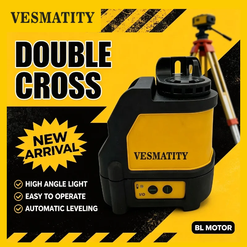 Vesmatity DW088CG Green Cross Line Laser Level Self Leveling High Precision for Building Layout Portable for DeWALT Battery