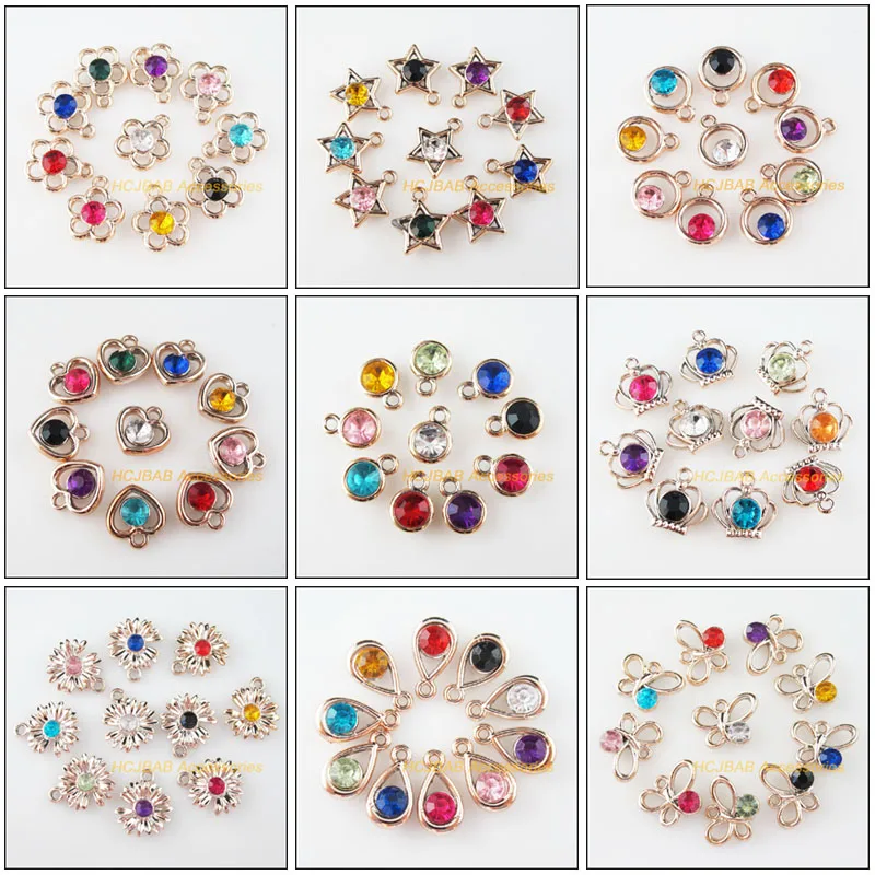 

Fashion 30Pcs New Flower Heart Round Crown Teardrop Animal Butterfly Acrylic Plastic KC Gold Plated Pendants For Gifts Jewelry