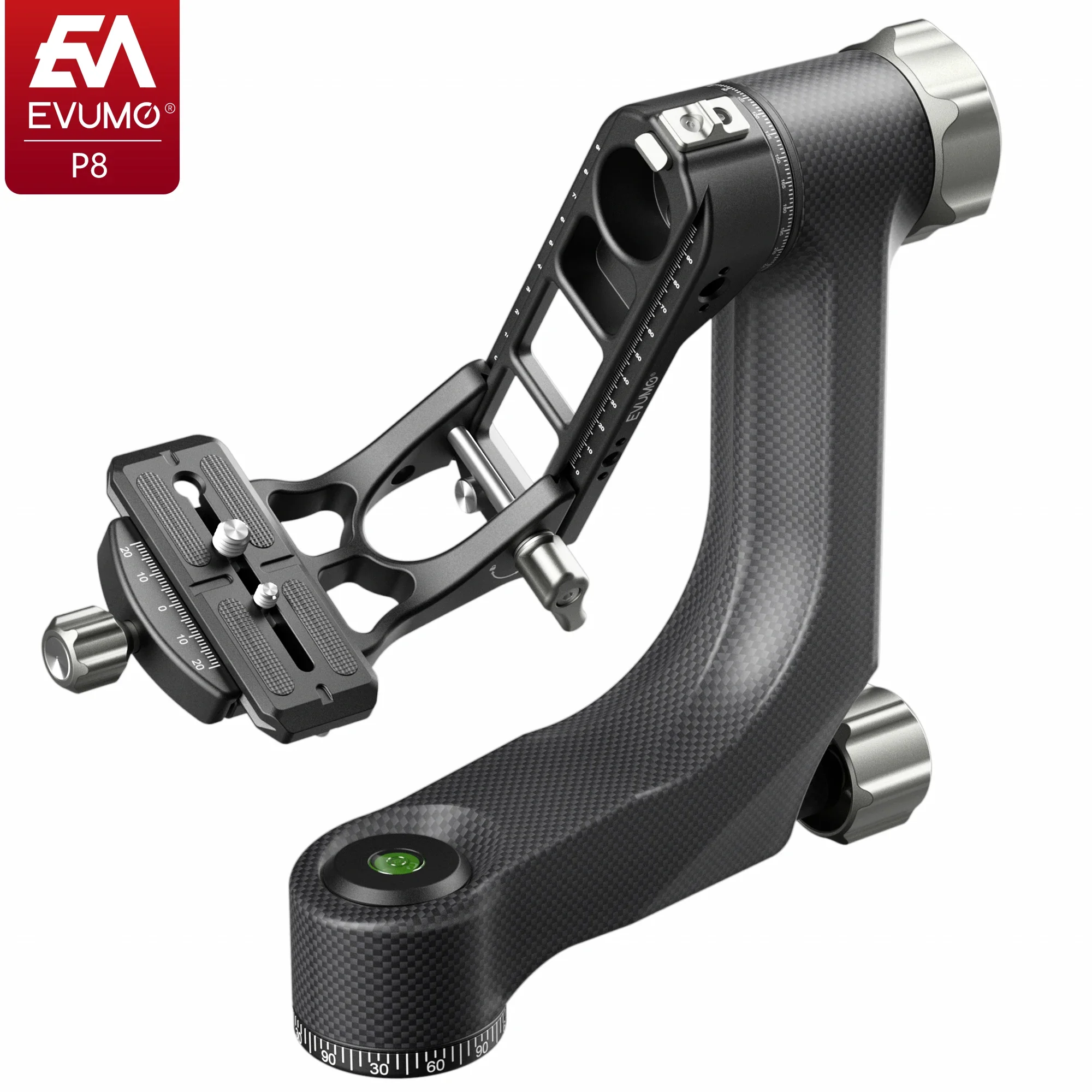 

EVUMO P8 Professional Gimbal Head Video Tripod Monopod Head Max Load 15kg 720° Panoramic Rotation for Heavy Long Lens QR Plate