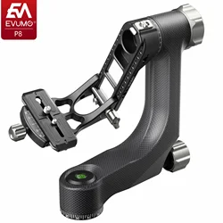 EVUMO P8 Professional Gimbal Head Video Tripod Monopod Head Max Load 15kg 720° Panoramic Rotation for Heavy Long Lens QR Plate