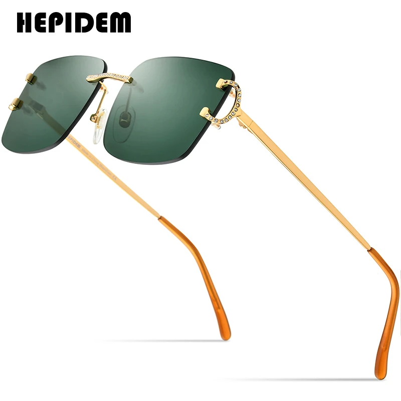 HEPIDEM Rimless Sunglasses Men 2022 New Frameless Square Luxury Diamonds Sun Glasses for Women with Gradient Nylon Lens 50249