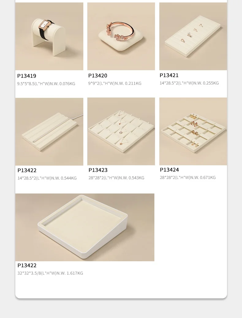 Oirlv Mikrofaser Beige Schmucktablett für Ringe, Ohrringe, Halsketten, Armbänder, Organizer-Tablett, Schmuck-Display-Set für Schaufenster – Detail 5