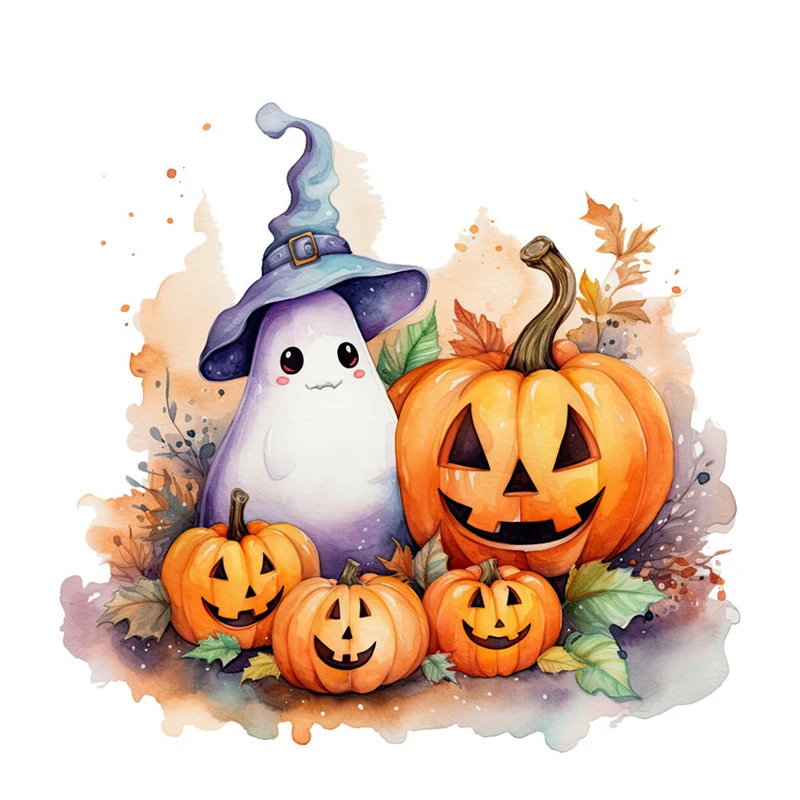 C220# Halloween Pumpkin & Ghost Wall Sticker Bathroom Toilet Decor Living Room Cabinet Refrigerator Home Decoration Decals