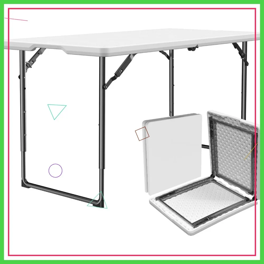 

Heavy Duty Folding Table 4ft Adjustable Height Portable Utility Indoor Outdoor Picnic Camping Dining Party White