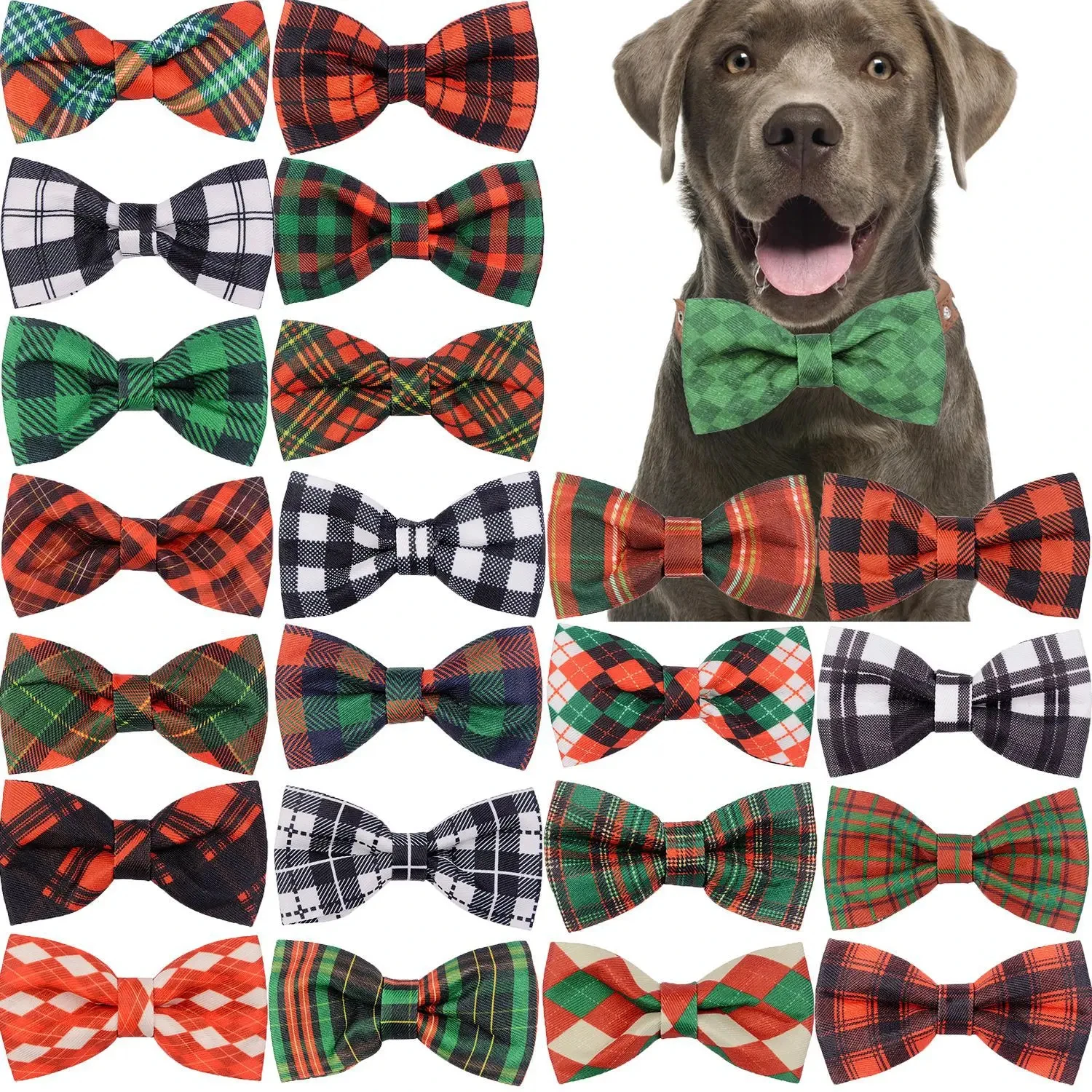 50/100PCS Christmas Dog Supplies Sliding Dog Bow Tie Plaid Pets Dog Bowties Dog Collar Accessories Winter Dog Accessories