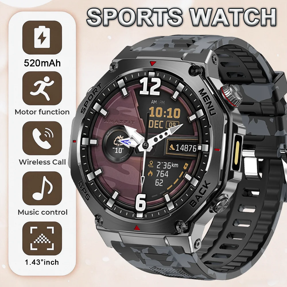 

2026 New Military Smart Watch 520Mah Battery Fitness Tracking 3ATM Waterproof Tactics Sport Flashlight call Bracelet For Men