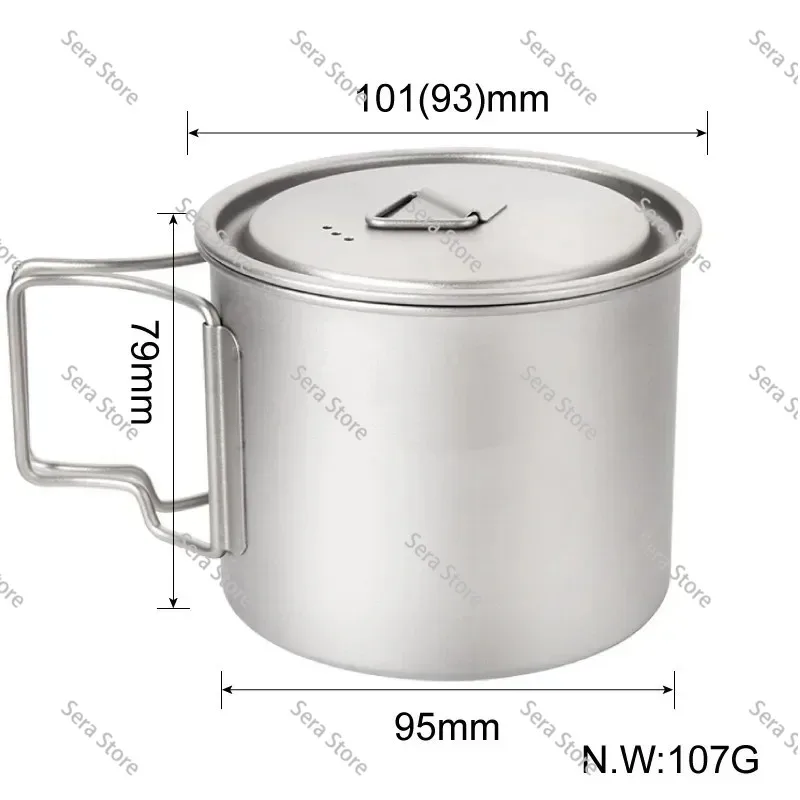 Outdoor Titanium Pot 450ml 550ml 650ml 750ml Picnic Titanium Camping Cookware Water Mug