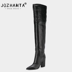 JOZHAMTA Size 35-43 Women Thigh High Boots Luxury Brand Genuine Leather Thick High Heels For Women Winter Shoes Over Knee Boots