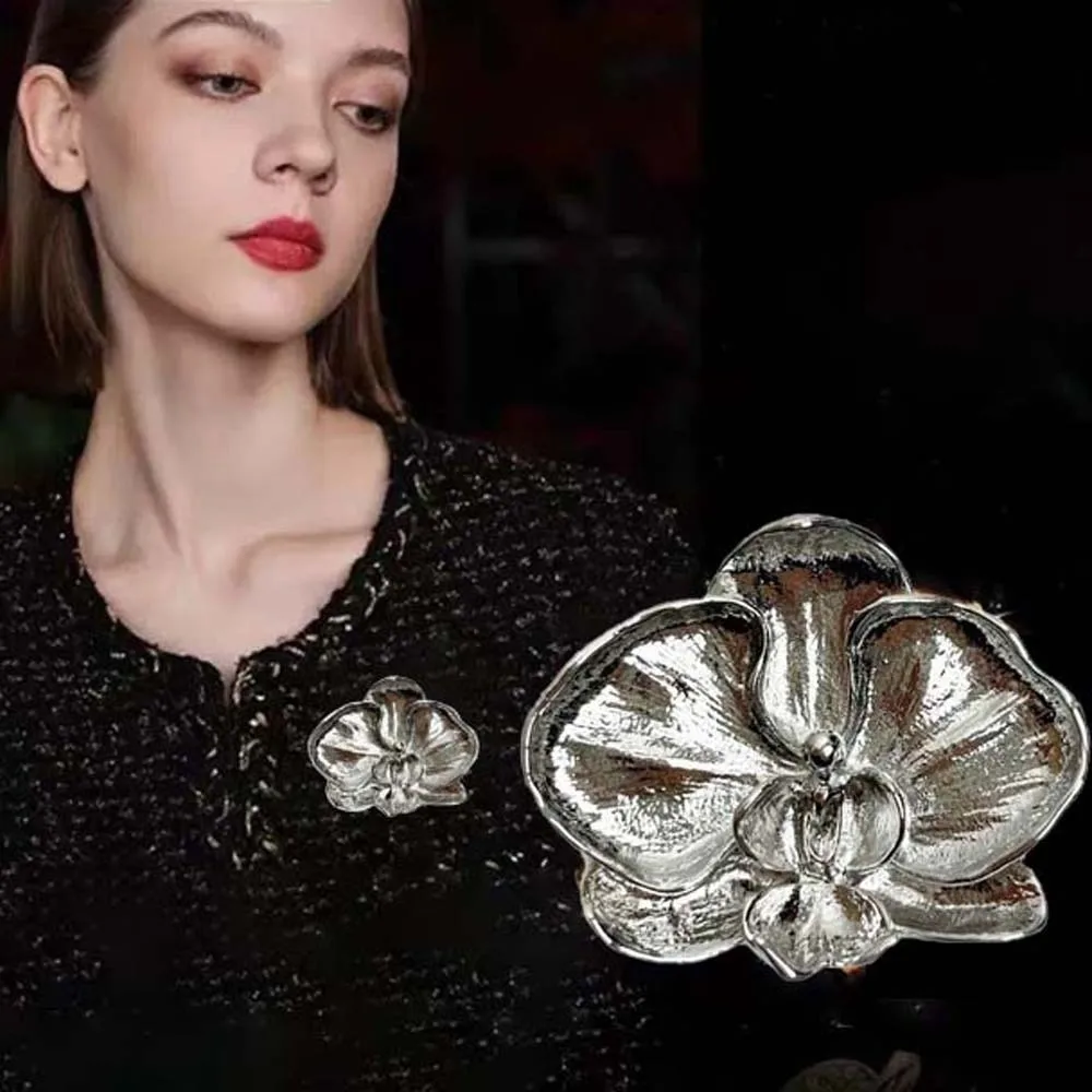 

Exquisite Corsage Ornament Orchid Flower Brooch French Style Vintage Butterfly Orchid Pin Golden Luxury Metal Glossy Brooch Suit