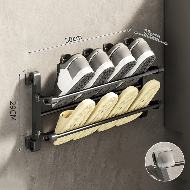 Hook Shoe Storage Shelf Drying Rack Door Shoe Hanging Holder Wall Mounted Shoe Rack Free Punch Slipper Rack Bathroom Slipper