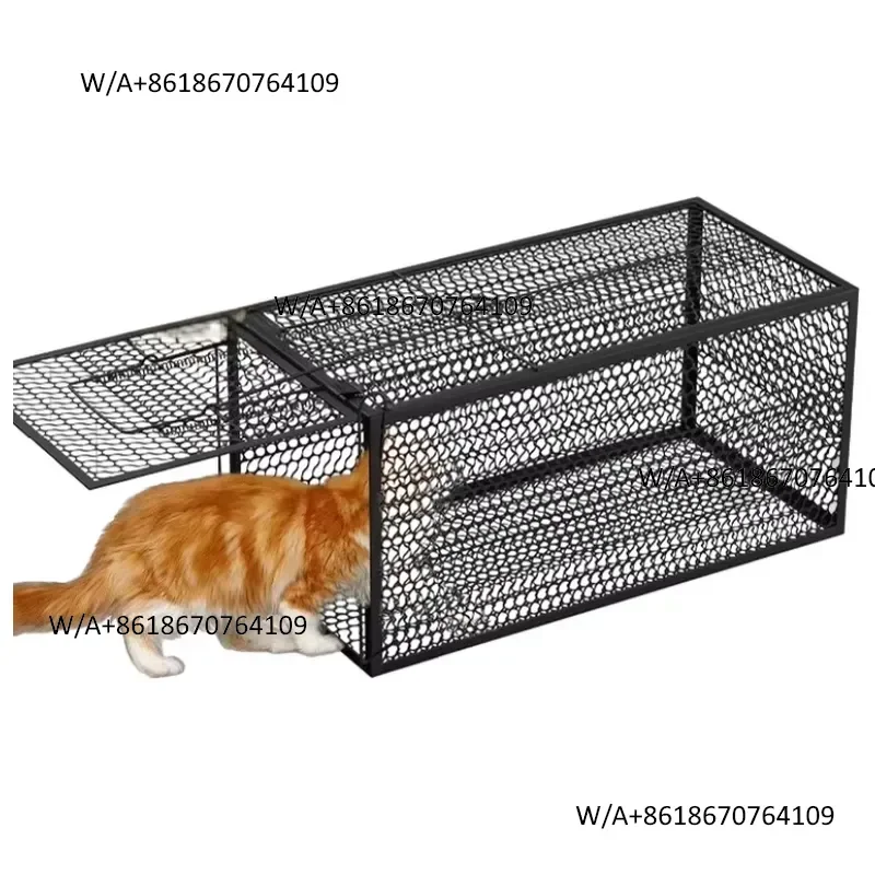 Large metal cage for catching cats and rabbits with an automatic gravity descent door