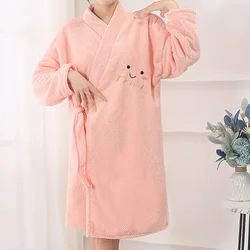 Winter Women Coral Fleece Robes Thicken Warm Bathrobe Long Sleeve Nightgown Soft Flannel Sleepwear Ladies Casual Home Clothes