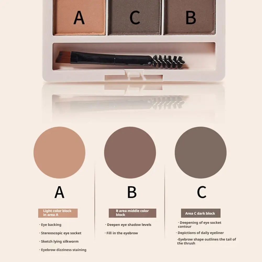 Polvo de cejas de 3 colores, sombra natural de larga duración, forma tridimensional de cejas, crema de cejas resistente al agua, Cosméticos de maquillaje