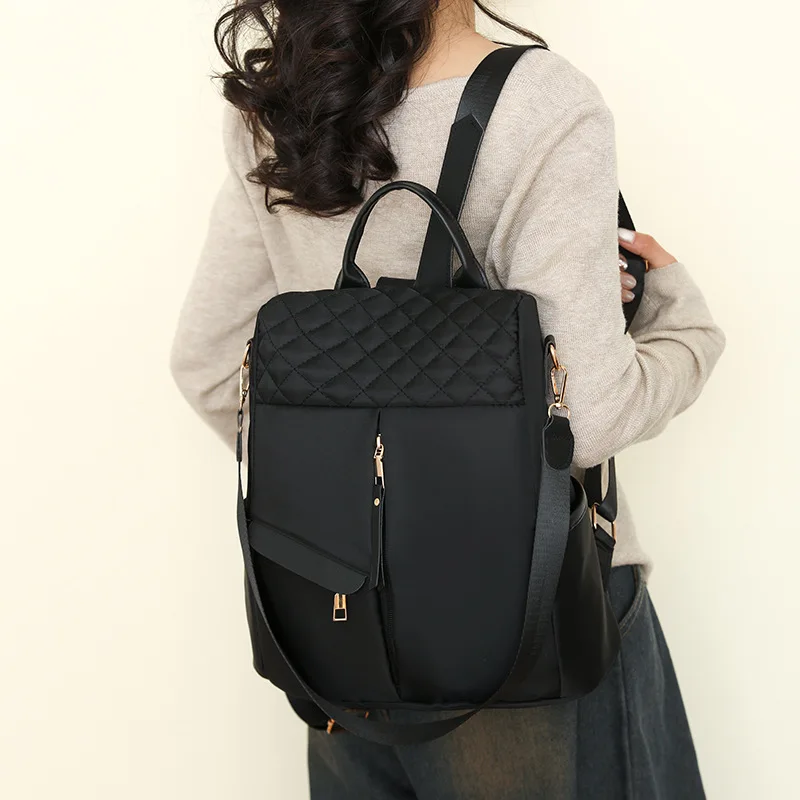 Quilted Rhombu Women Backpack Anti-theft Large Capacity Casual Travel Shoulder Bag