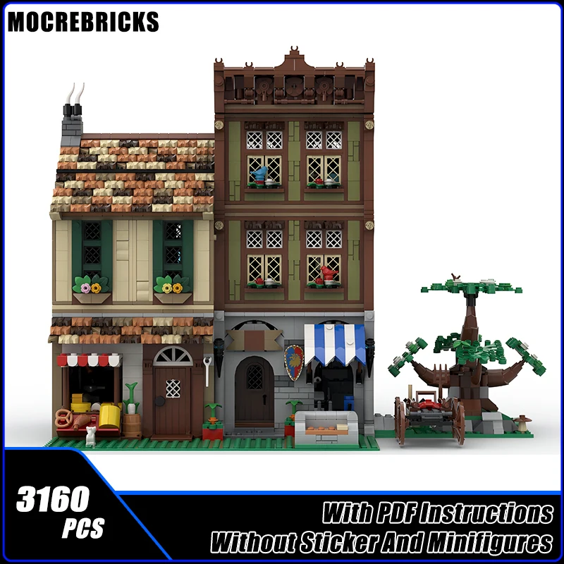 MOC City Street View House Hardware & Grocer Modular Building Technology Blocks Architecture Sets Kid's Bricks Toys Xmas Gifts