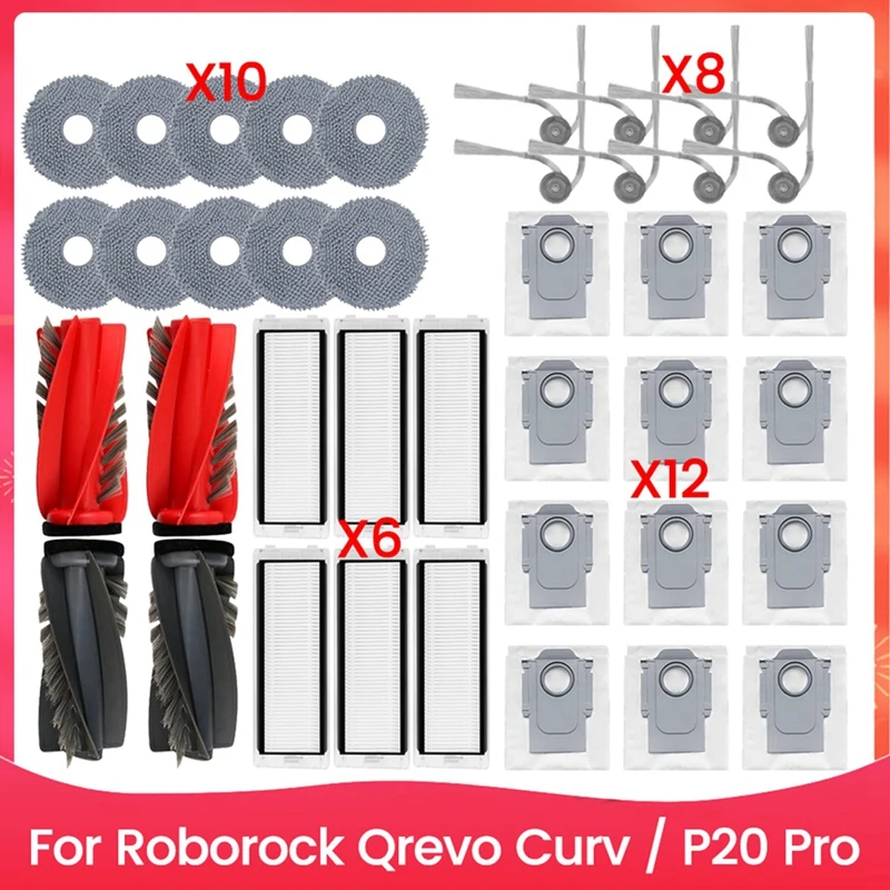 

For Roborock Qrevo Curv / P20 Pro Vacuum Accessories Replacement Parts Main Brush Side Brush Filter Mop Cloth Dust Bag