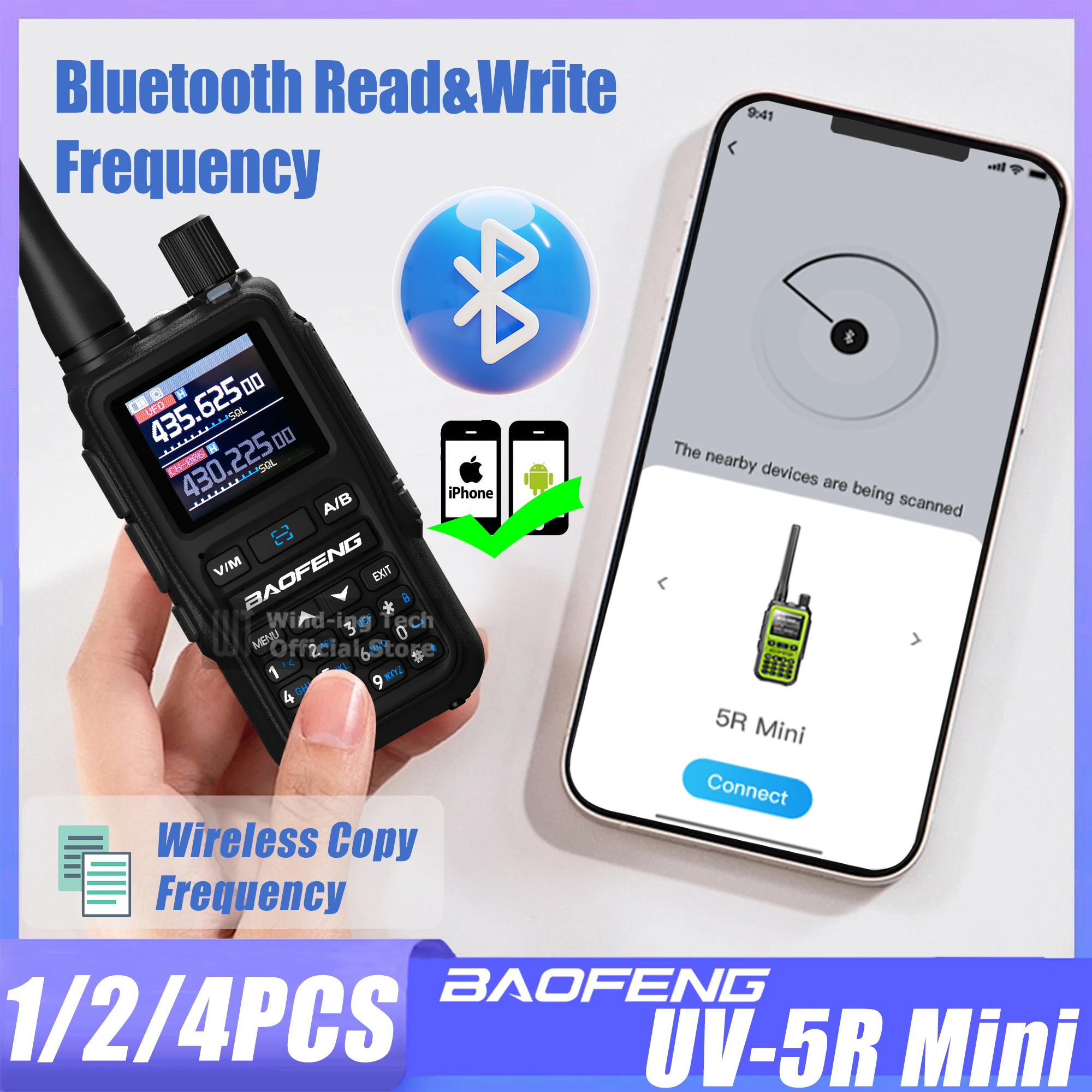 Baofeng UV 5R Mini Portable Radio Mobile APP Bluetooth Programming Multi Band Fast Copy Frequency Type-C 999CH Ham Walkie Talkie