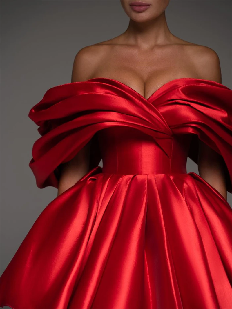 Vestidos de fiesta de graduación cortos rojos a medida de satén para ocasiones formales, vestidos de noche para niñas, vestidos de fiesta de graduación, minivestido plisado