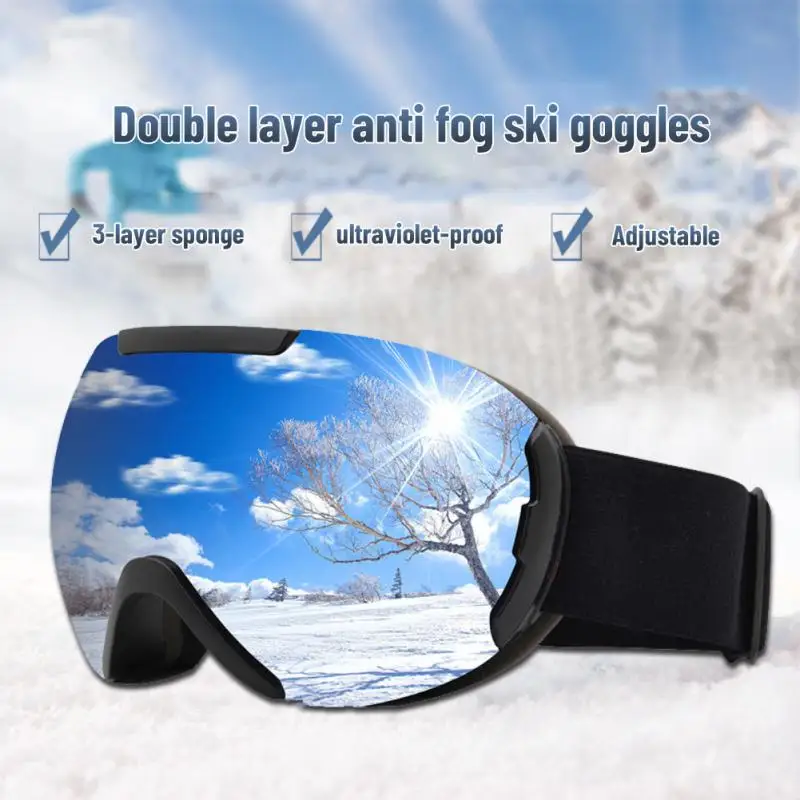 Double Layer Ski Goggles Anti-fog UV400 Snowboard Snow Goggles Snowmobile Glasses Eyewear Large Spherical Mountaineering Goggles