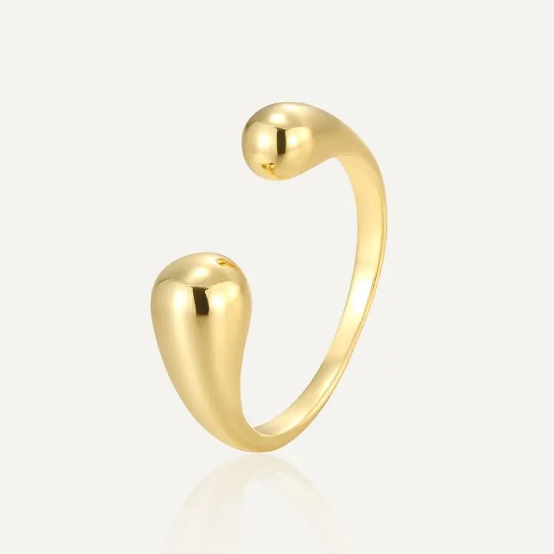 Women's 925 Sterling Silver Adjustable Double Ball Beads Ring, Gold Color
