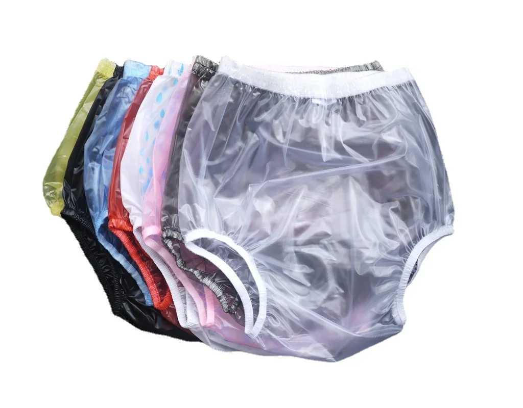 Adult Incontinence Pull-on Plastic Pants Diaper Cover PVC Lace Transparent Reusable Pants Cloth Diapers