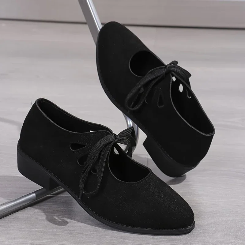 

Повседневные туфли-лодочки с острым носком и шнуровкой для женщин, новые дизайнерские женские туфли на каблуке большого размера 4 см, лоферы в стиле ретро, прогулочная обувь