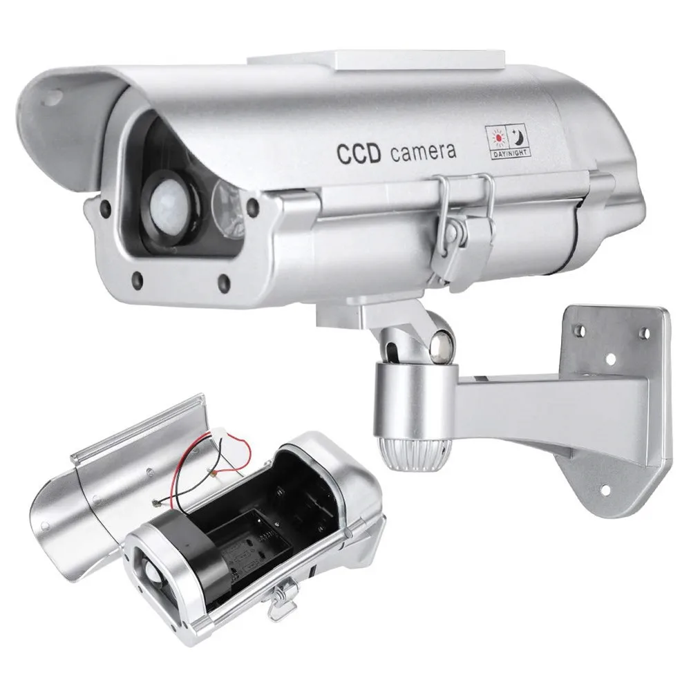ummy fake surveillance camera solar powered outdoor indoor flashing red LED light battery cctv security dummy camera