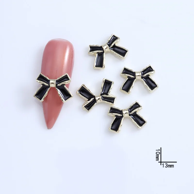 10PCS French Small Fragrance Nail Art Decorations Alloy Elegant Black White Craft Nail Charms Parts Camellia Bowtie Accessories