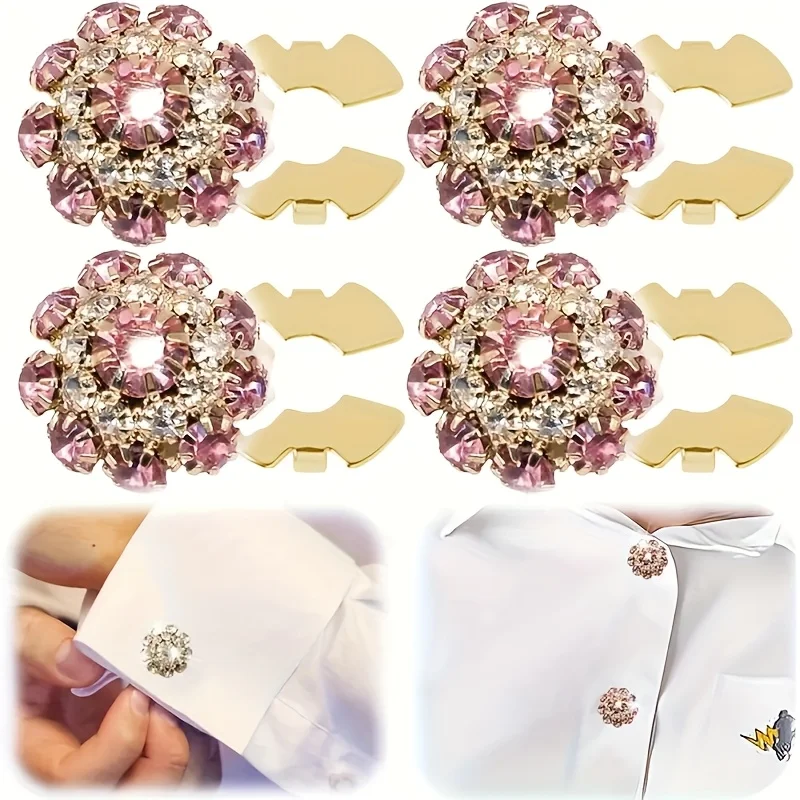 Two-Piece Shiny Crystal Button Set - Luxurious Buttoned Shirt Accessory, Featuring Metal Snap-Style Buttons, Fashion Accessory