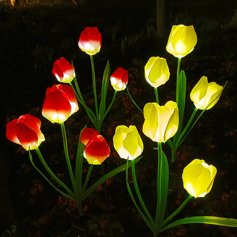 New 3-Head Solar Tulip Simulation Flower Light LED Light Outdoor Courtyard Lawn Garden Atmosphere Party Decoration Light