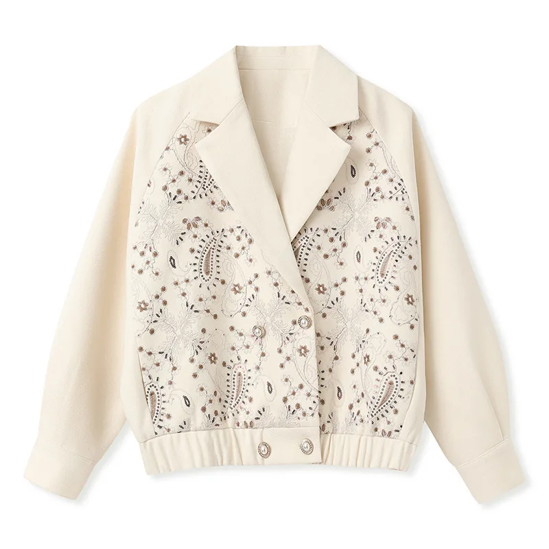 Spring Autumn New Heavy Embroidery Retro All-match Tops Fashionable Lapel Cotton Jackets for Women