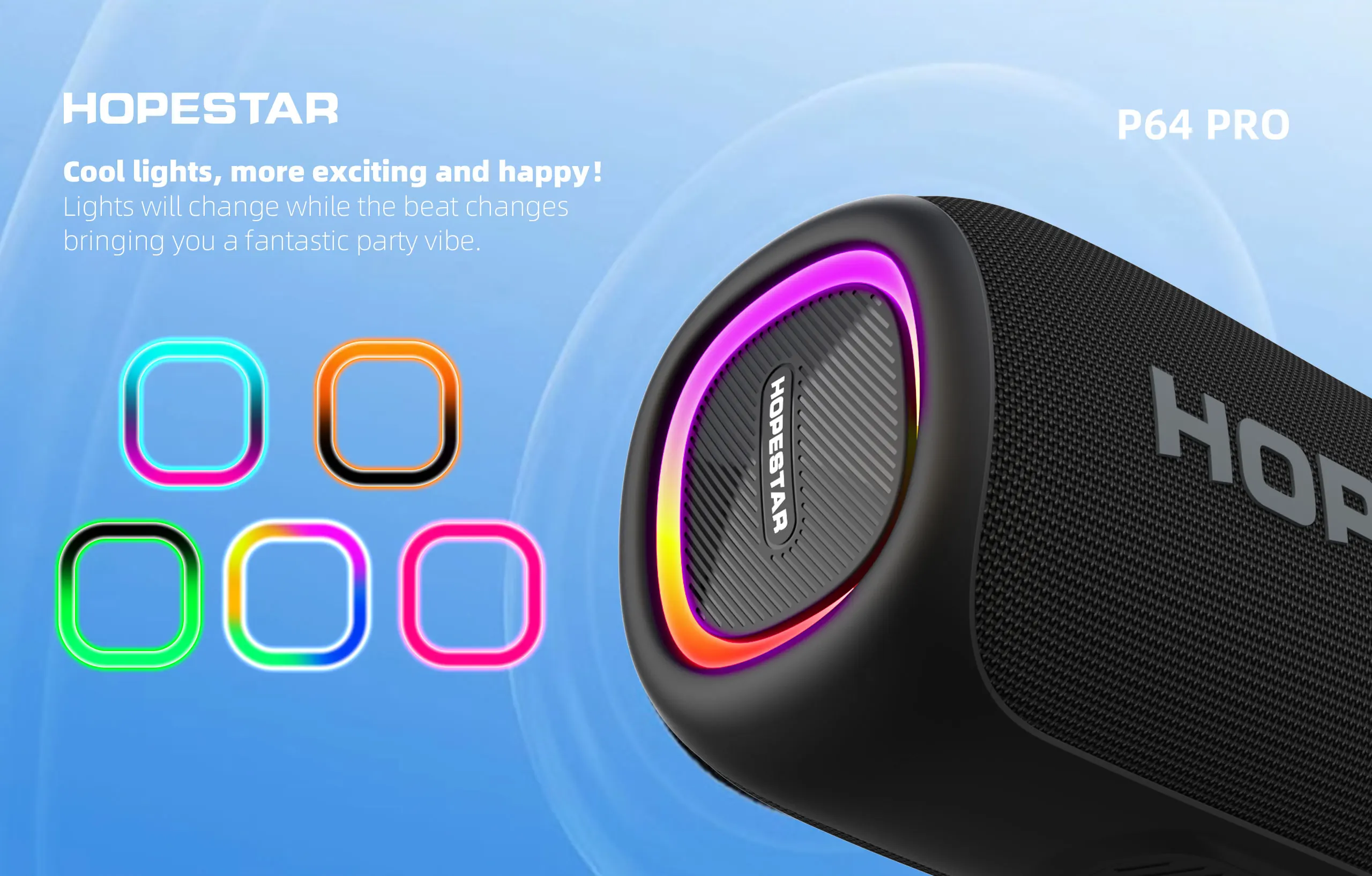 HOPESTAR P64 Pro 50W IPX-5 Waterproof Outdoor Portable USB Rechargeable for Speaker with RGB Light 5000-10000mAh Battery