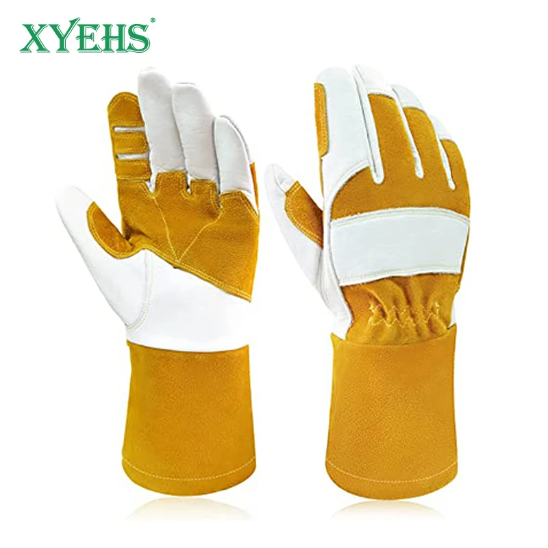 

XYEHS 1 Pair Cowhide MIG Welding Safety Work Gloves Heat Resistant Long Cuff with Reinforced Palm &Thumb Index Finger Industrial