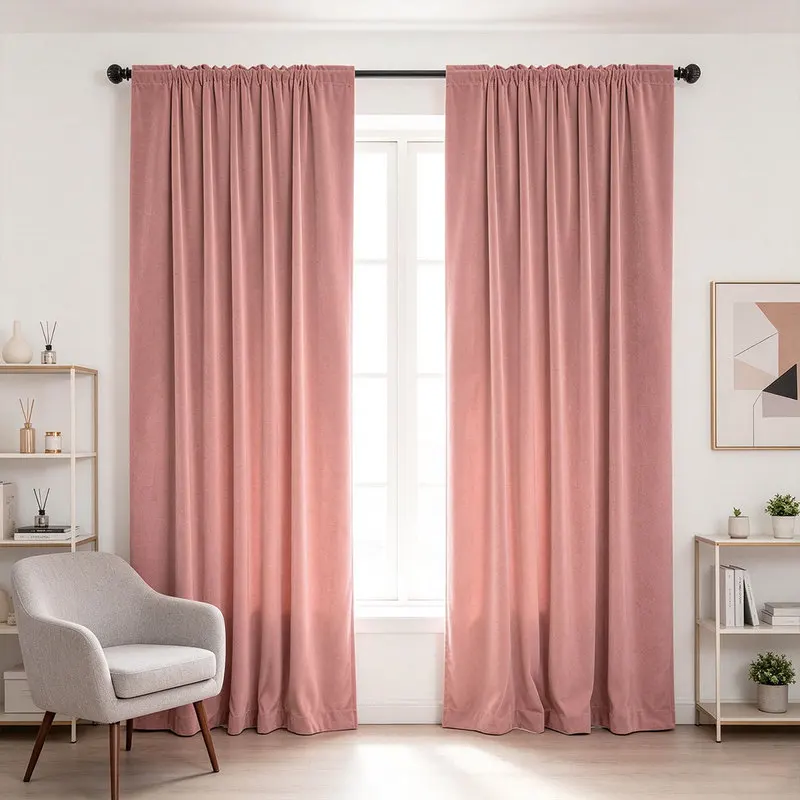 2pcs Solid Velvet Rod Pocket Curtains, Modern Minimalist Floor Drapes for Living Room & Bedroom C2328