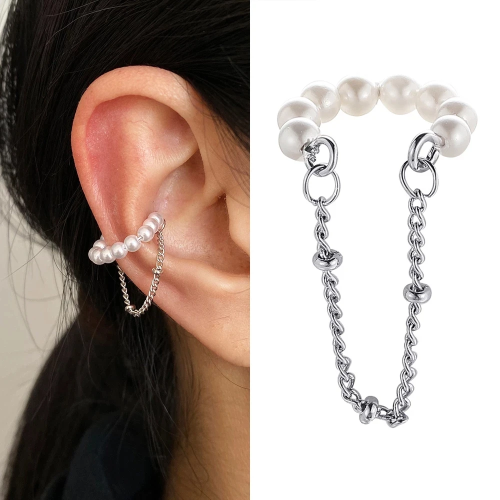 1PC Fashion Silver Pearl Ear Clips Ear Cuff for Women Men Non-Piercing Fake Cartilage Clip Earrings Wholesale Jewelry Girl Gift