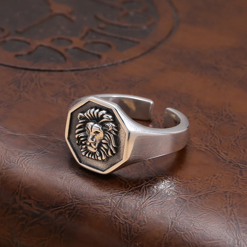 

S925 Sterling Silver Lion King ring vintage trendy jewelry women's Thai silver craft opening adjustable