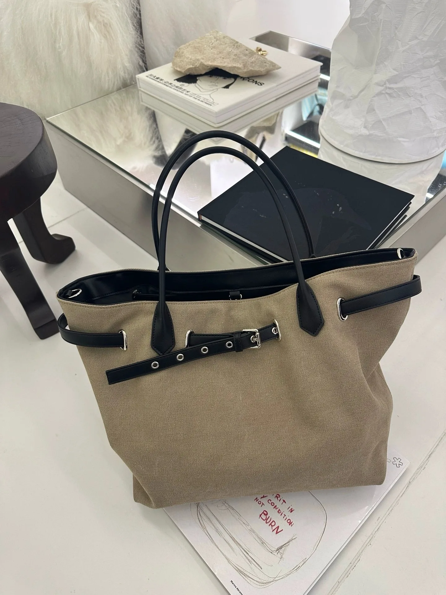 

Large Capacity Canvas Tote Bag Women's Casual Splicing Color Block Handbag Shoulder Bag Leisure Style Commuting Soft Handle