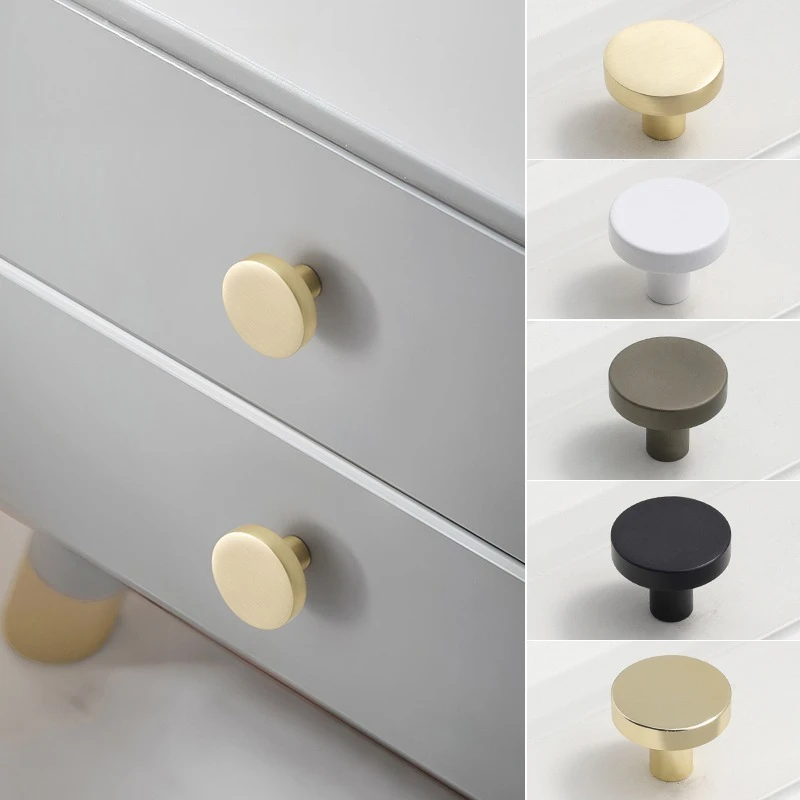 Brass Gold Round Handles - Bathroom, Kitchen Drawer Pulls & Knobs for Wardrobe, Shoe Cupboard Door Hardware