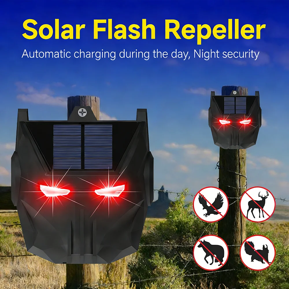 

2 шт. солнечных отпугивателей для животных с красными огнями, для использования на улице, отпугивающий хищников, отпугиватель диких животных