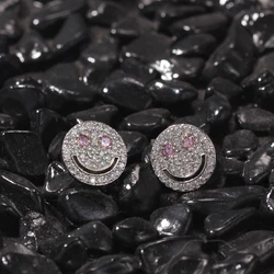 Uwin Smile Earrings With Pink/Blue CZ Stone Round Stud With Screw Back Stud For Women Fashion Charm Jewelry