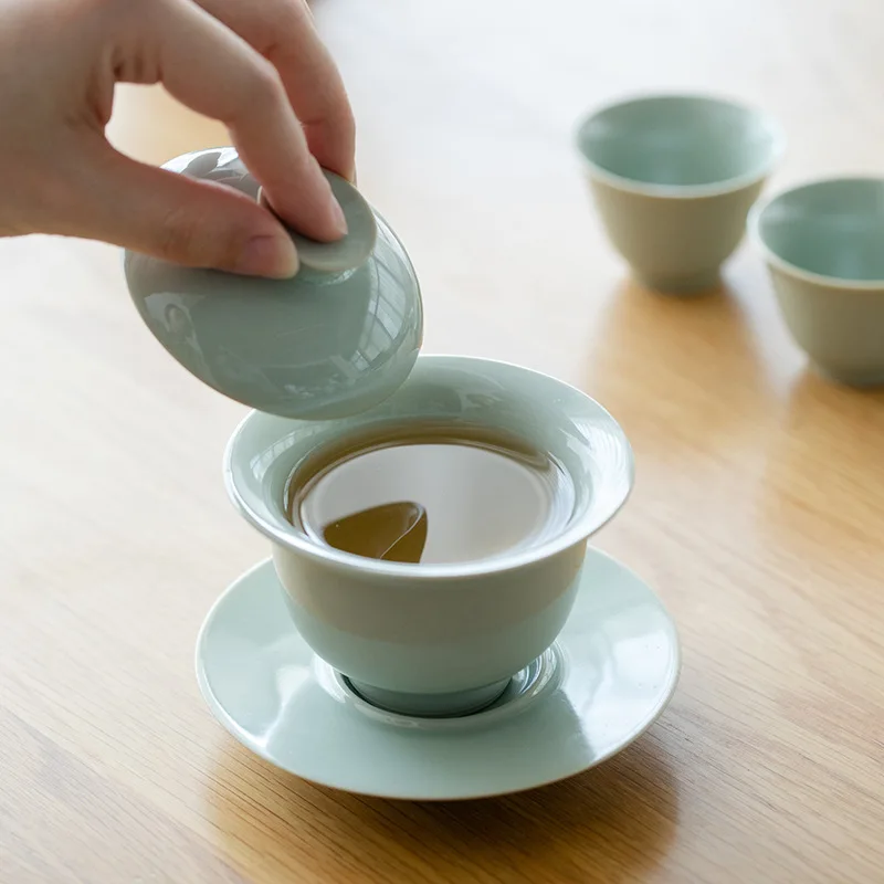 أغنية Qingze تغطي الوعاء بشكل مهل الكونغ فو ثلاثة المواهب غطاء الوعاء صنع وعاء الشاي صنع السيراميك Gaiwan