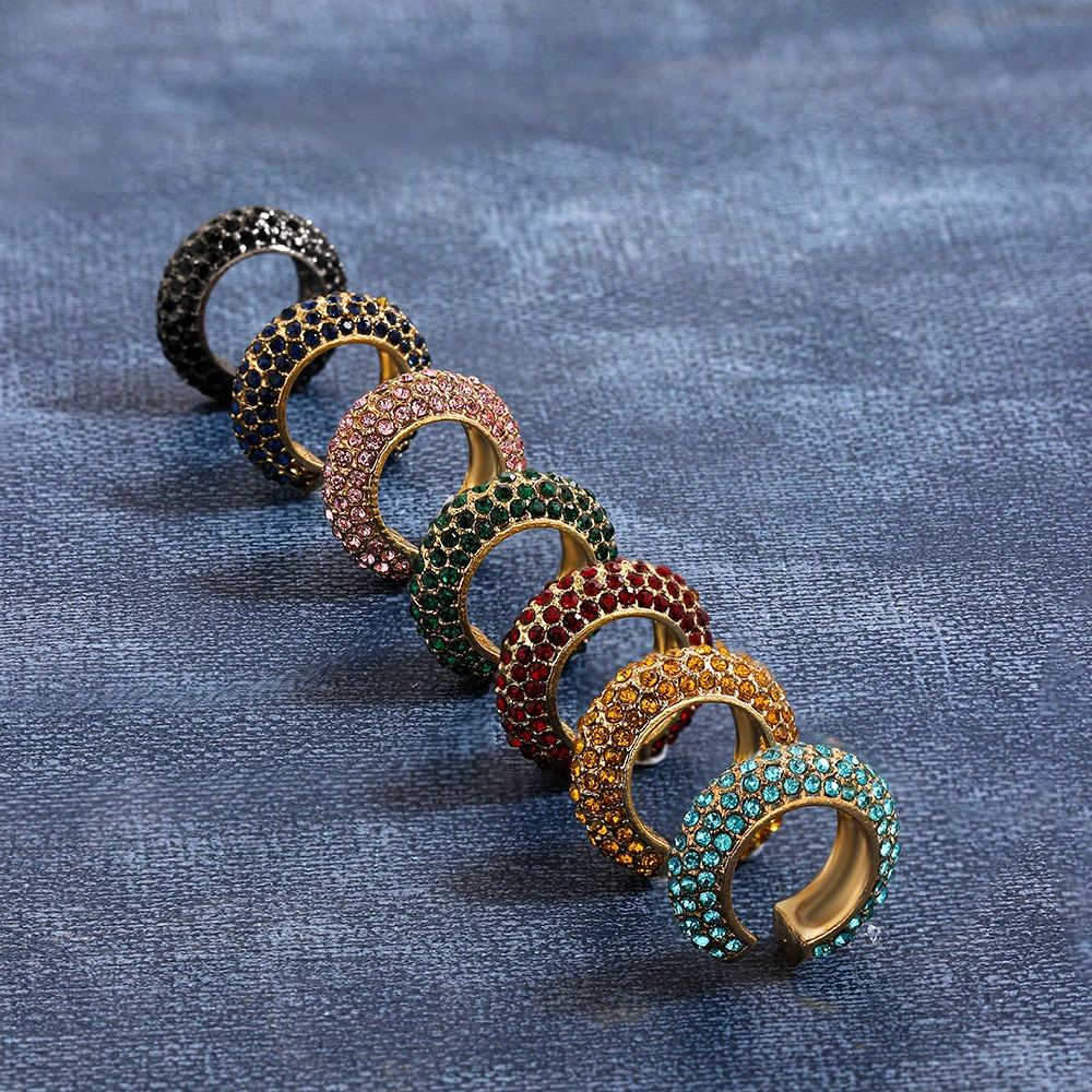 1pcs New Multicolor Rhinestone C Shape Chunky Clip Earrings for Women Punk Without Puncture Cartilage Ear Cuff Wedding Jewelry