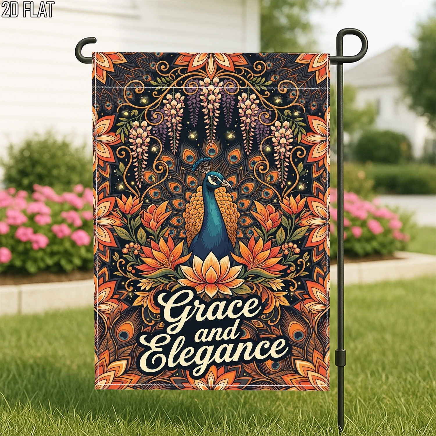 1pc Bohemian Peacock Grace and Elegance Garden Flag Vintage Floral Yard Outdoor Decor Flag