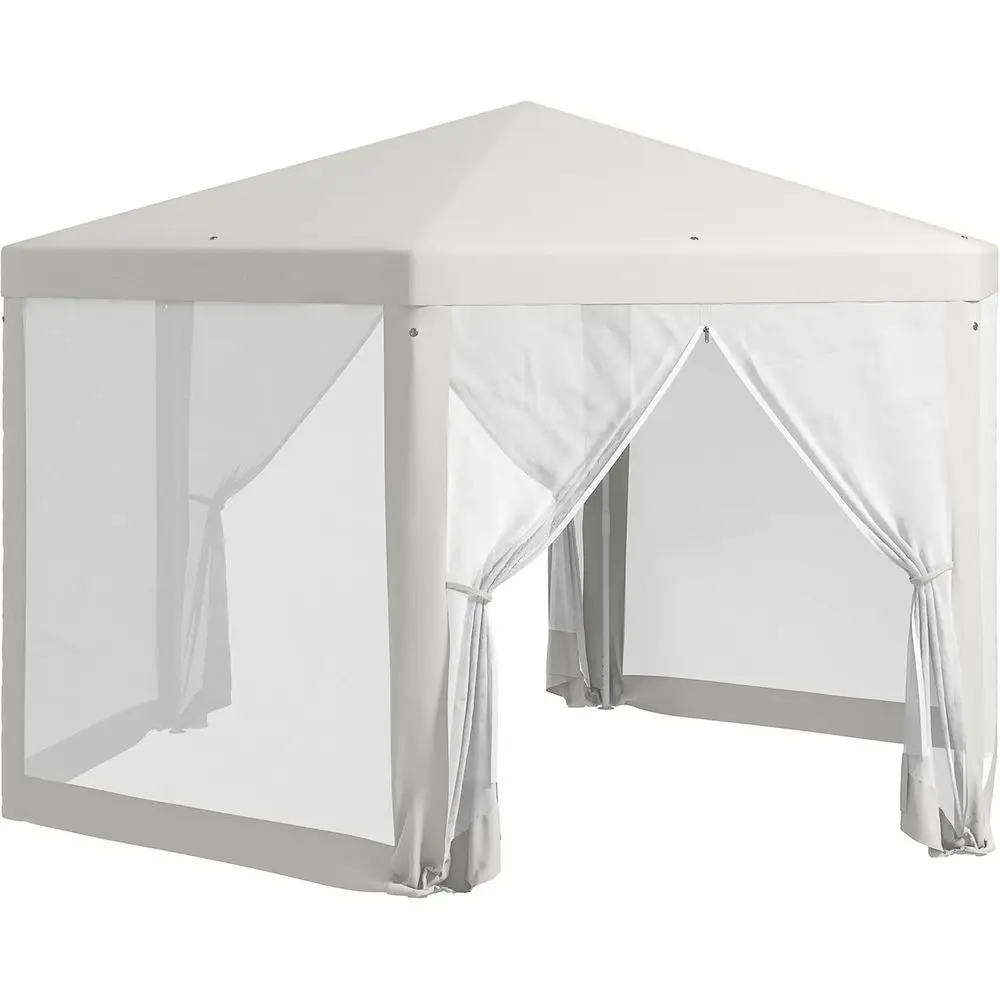 

Hexagonal Outdoor Sun Shelter with Mesh Sidewalls, Ropes & Stakes, Cream White