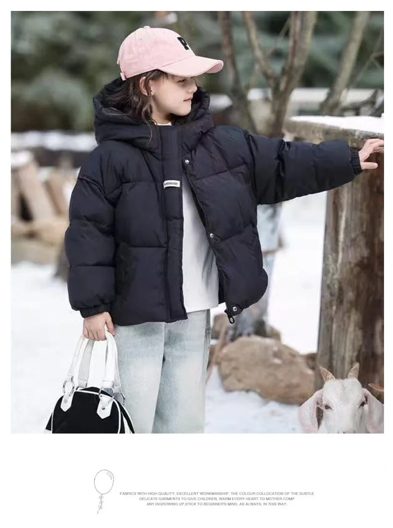 

3-11Y Kids Winter Cotton Down New Fashionable Casual Daily Cute Warm Solid Color Hooded Coats Boys Girls Autumn Outerwear