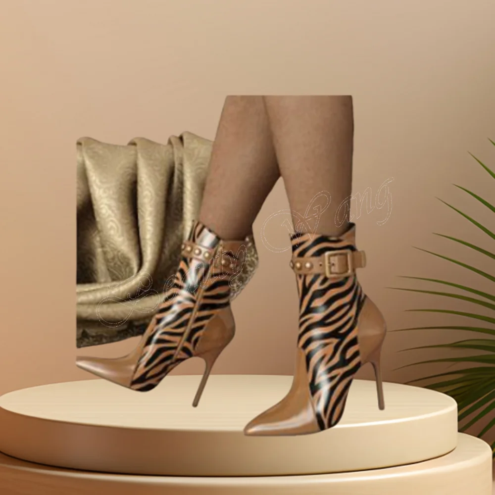 Black Belt Decor Side Zipper Boots Ankle Bootes Pointed Toe Stilettos High Heel Shoes for Women High Heel 2024 Zapatillas Mujer
