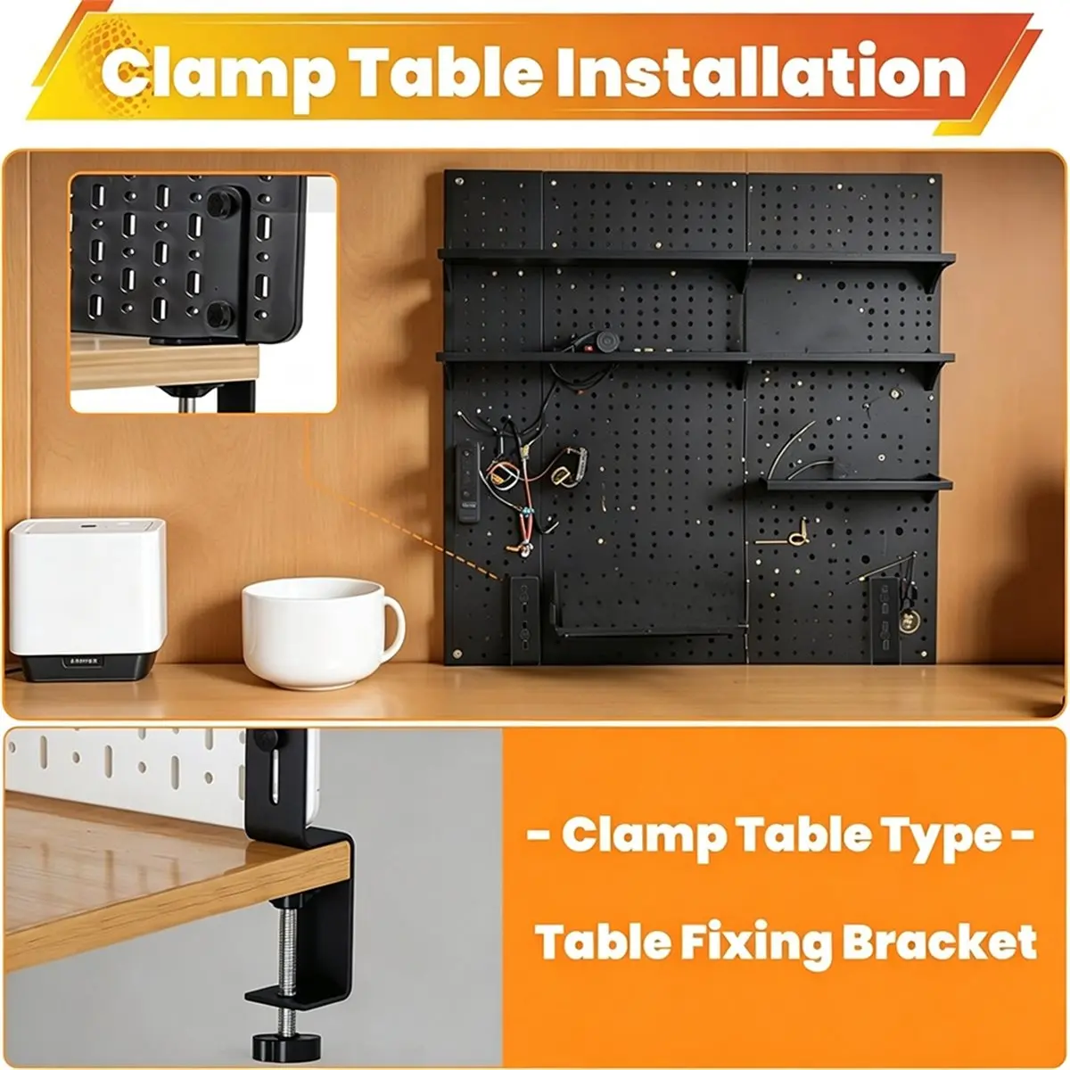 2 Pcs Metal Desk Clamps, Pegboard Desk Clamp, Pegboard Mounting Brackets Desktop Fixing Brackets,Pegboards Mounting