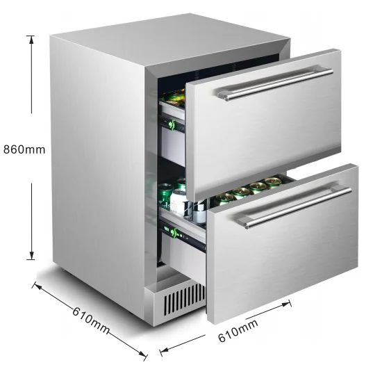 Wholesaler stainless steel under-counter with double drawer refrigerator store beverage beer quick cooling