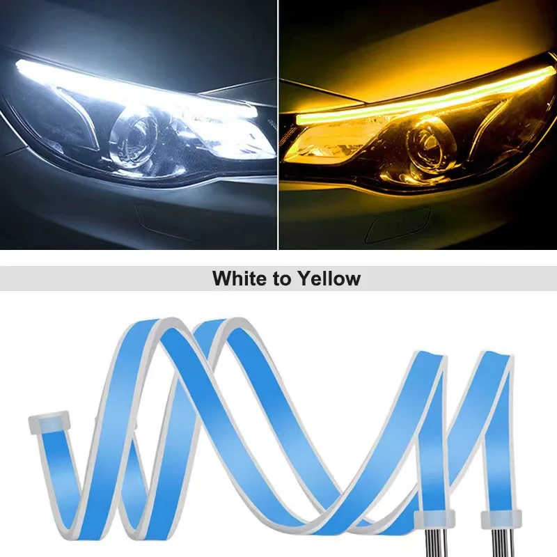 

1pair LED DRL Car Daytime Running Light Flexible Waterproof Strip Auto Headlights White Turn Signal Yellow Brake Flow Lights