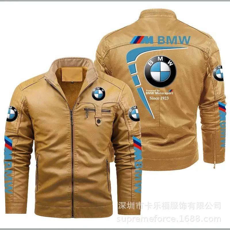 

New BMW motorcycle jacket, windproof and winter resistant with velvet insulation, men's PU leather, BMW car team jacket